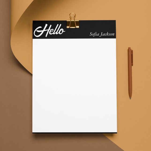 Casual Modern Black Border Handwritten Hello  Custom Letterhead (Creator Uploaded)