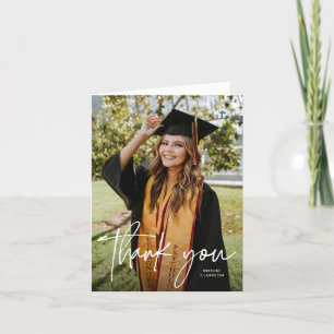 Casual Modern Calligraphy Script Photo Graduation Thank You Card