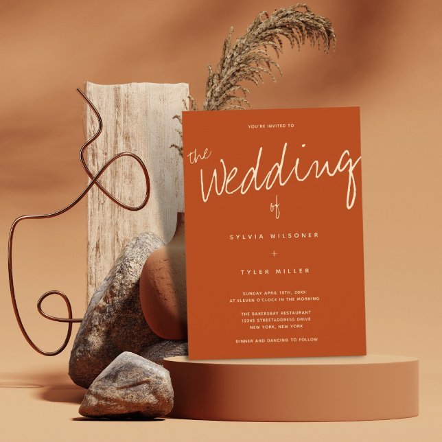 Casual Modern Orange Typography Wedding Invitation (Creator Uploaded)