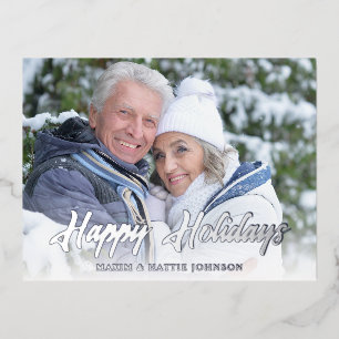Casual Modern Script Happy Holidays Winter Photo Foil Holiday Postcard