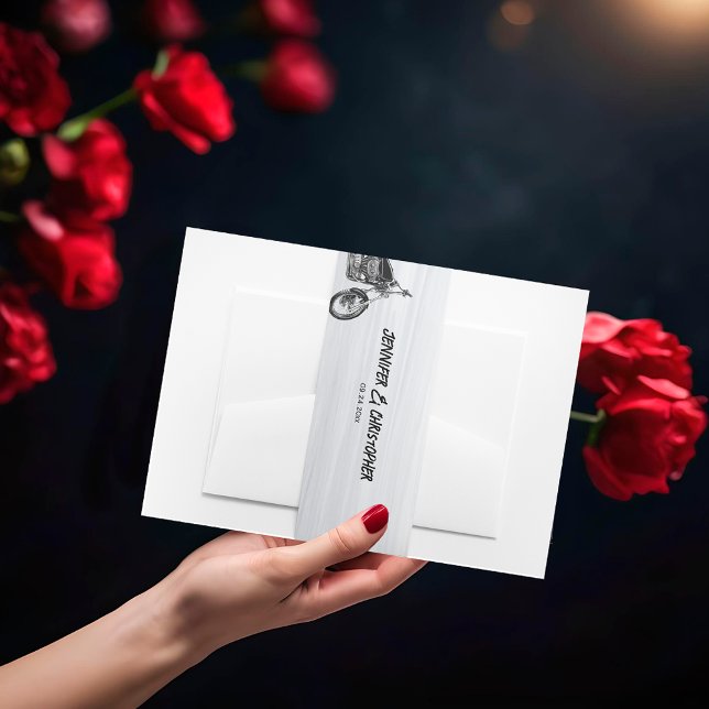 Casual Motorcycle Biker Themed Modern Wedding Invitation Belly Band (Creator Uploaded)