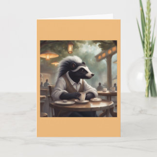 Casual Mr. Skunk in a coffee shop birthday Card