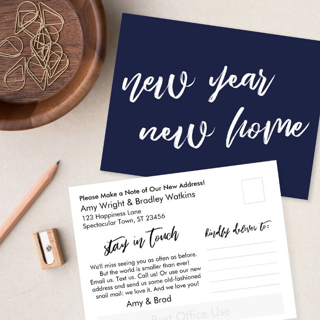 Casual Navy Blue New Year New Home Announcement  Postcard (Creator Uploaded)