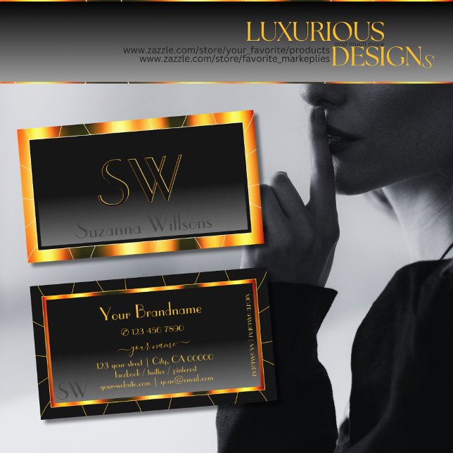 Casual Orange Frame Black Gradient with Monogram Business Card (Creator Uploaded)