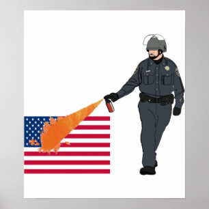 Casual Pepper Spray Cop with Flag in Colour Poster