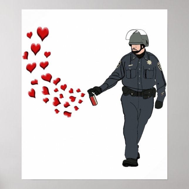 Casual Pepper Spray Cop with Hearts in Colour Poster (Front)