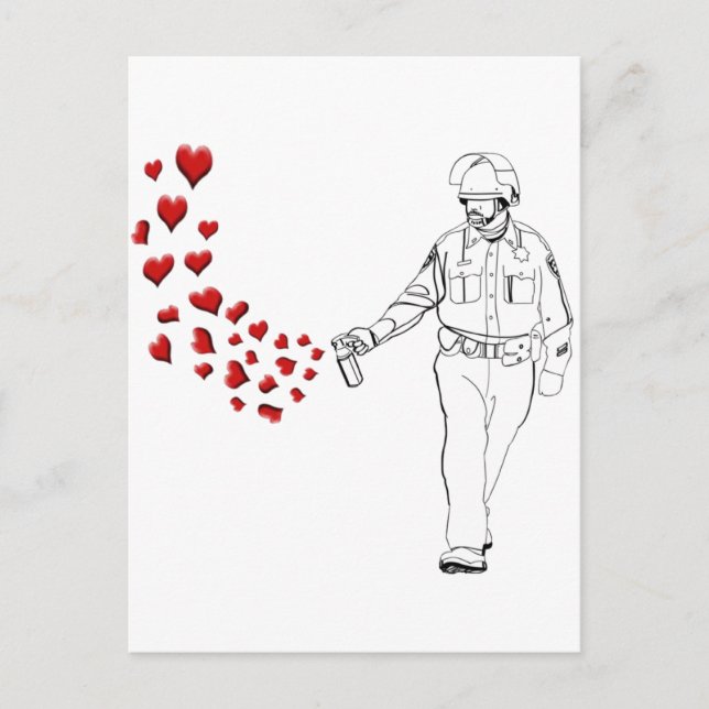 Casual Pepper Spray Cop with Hearts Postcard (Front)