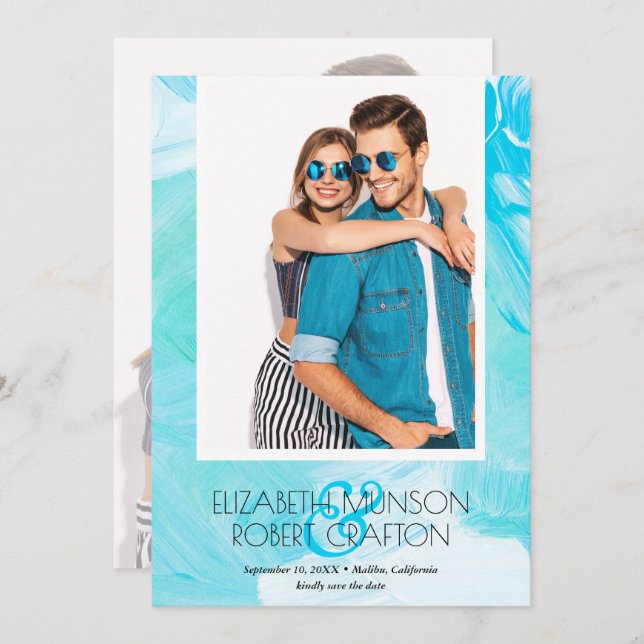 Casual Photo Wedding Turquoise Save The Date (Front/Back)