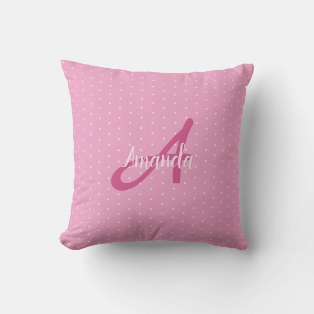 Casual Pink Tiny Dots Monogram  Cushion (Front)