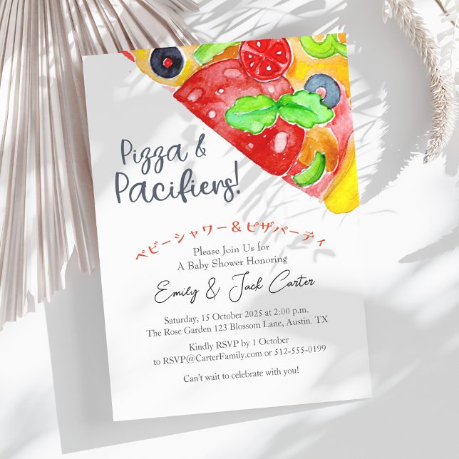 Casual Pizza Party Baby Shower Slice Watercolor Invitation (Creator Uploaded)