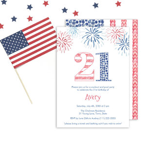 Casual Red White Blue Outdoors 21st Birthday Party Invitation