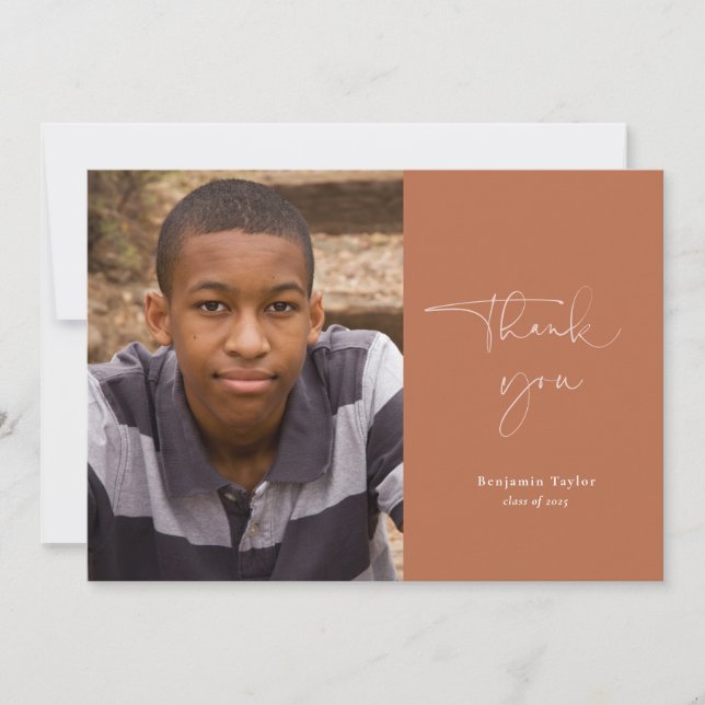 Casual Rust Graduation Thank You Card with Photo (Front)