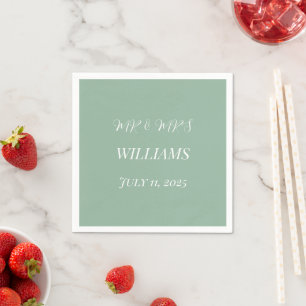 Casual Sage Green Simple Script Minimalist Wedding Napkin