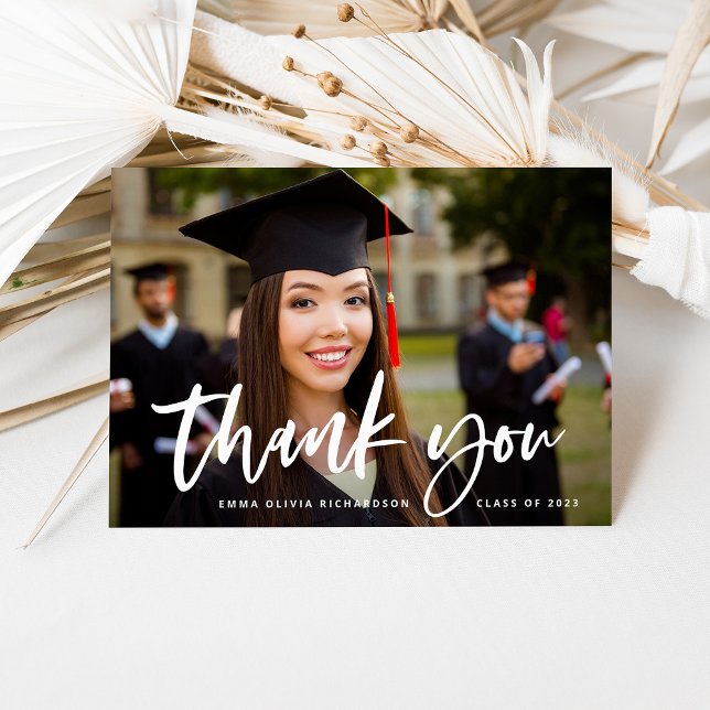 Casual Script and Graduation Photo Thank You Card (Creator Uploaded)