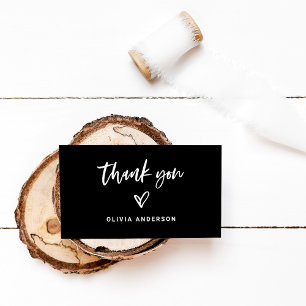 Casual Script and Heart Thank You   Blank Back Business Card