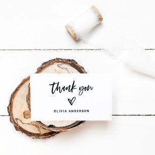Casual Script and Heart Thank You   Blank Back Business Card
