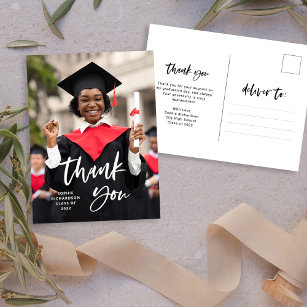 Casual Script and Photo   Graduation Thank You Postcard