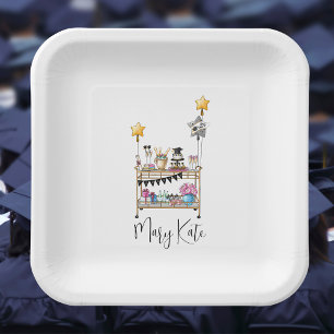 Casual Script Bar Cart Graduation Paper Plate