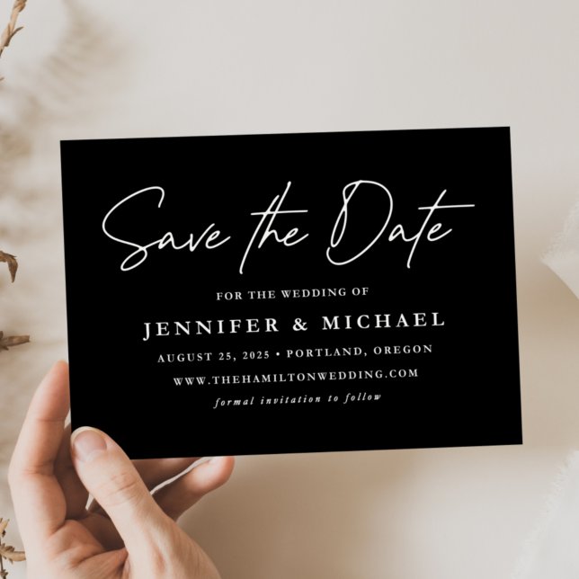 Casual Script Black and White Wedding Save The Date (Creator Uploaded)