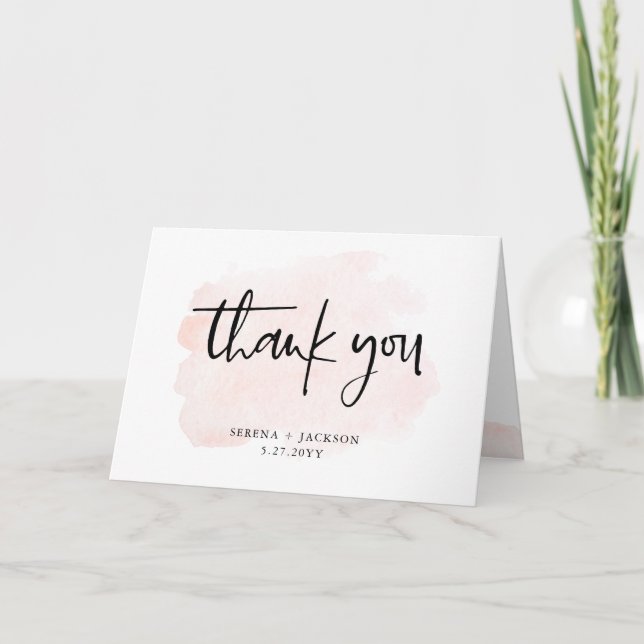 Casual Script | Blush Minimalist Wedding Thank You Card (Front)