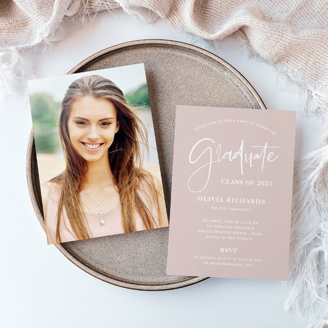 Casual Script Blush Pink and White | Grad Party Invitation (Creator Uploaded)