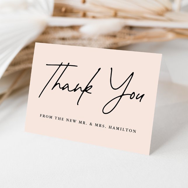 Casual Script Blush Wedding Thank You Card (Creator Uploaded)