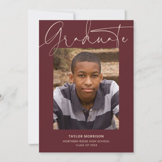 Casual Script Burgundy 2025 Photo Graduation Party Invitation (Front)
