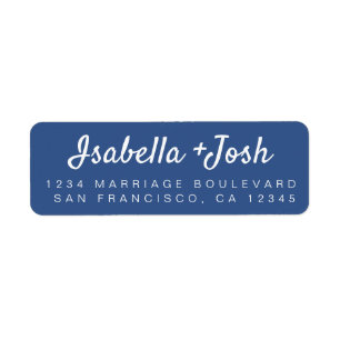 Casual Script Classic Blue Wedding Return Address Label