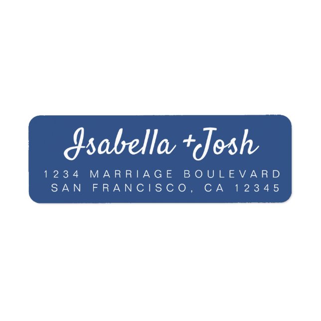 Casual Script Classic Blue Wedding Return Address Label (Front)