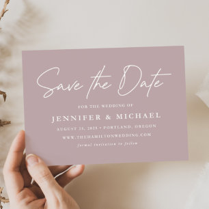 Casual Script Dusty Purple Wedding Save The Date