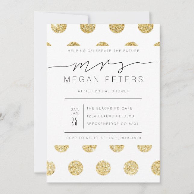 Casual Script | Gold Polka Dot Bridal Shower Invitation (Front)
