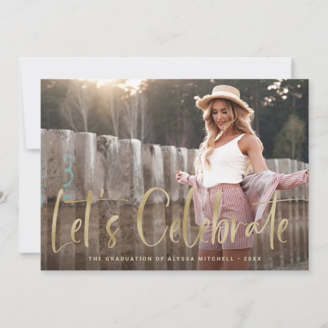 Casual Script Gold | Two Photo Graduation Party Invitation (Front)