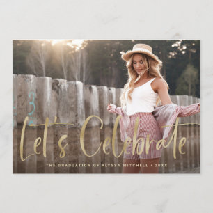 Casual Script Gold   Two Photo Graduation Party Invitation