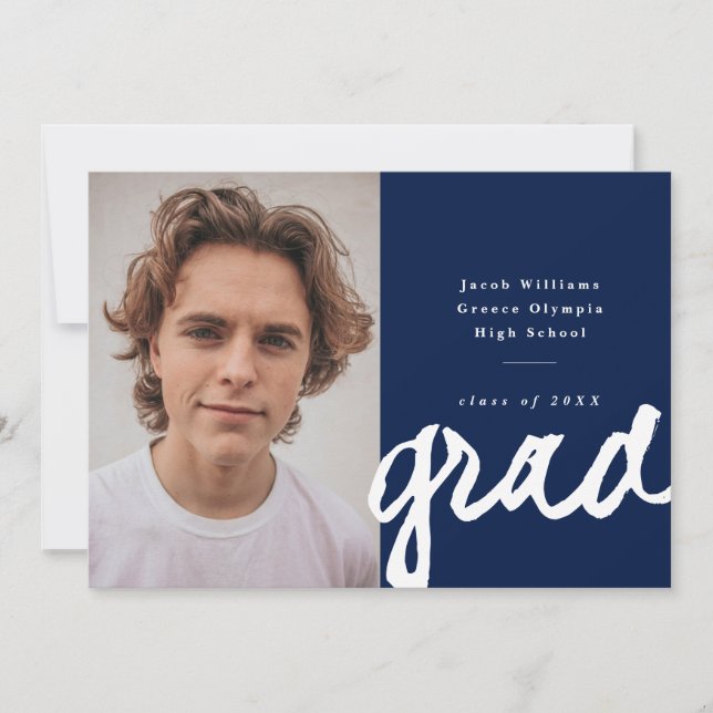 Casual Script Grad | Simple Photo Graduation Announcement (Front)