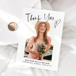 Casual Script Graduation Photo Thank You Heart  Card