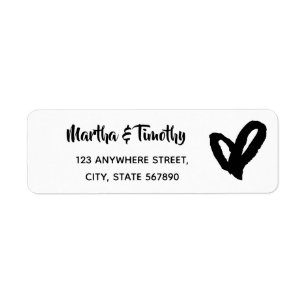 Casual Script & Heart Doodle   Black Return Address Label