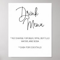 Casual Script Limited Bar Drink Menu Wedding