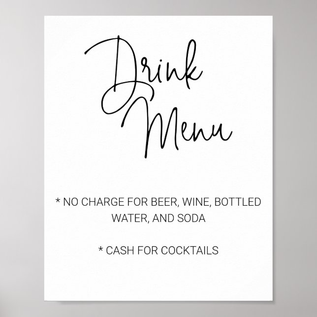 Casual Script Limited Bar Drink Menu Wedding Poster (Front)