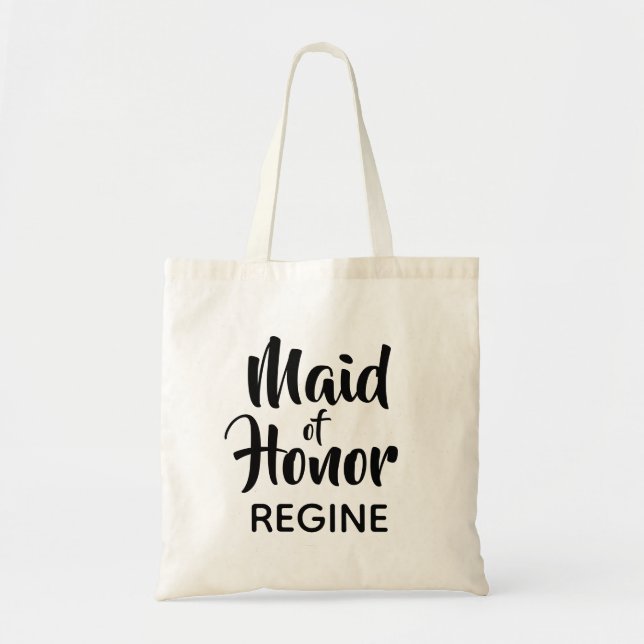 Casual Script Maid of Honour Monogram Favour Tote Bag (Front)