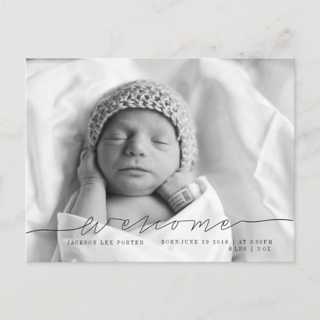 Casual Script | Modern Baby Announcement Photo (Front)