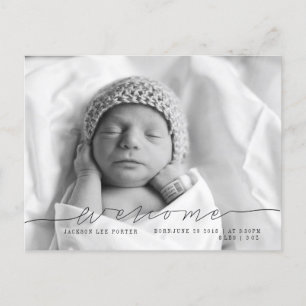 Casual Script   Modern Baby Announcement Photo Postcard