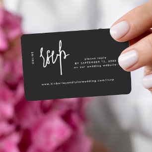 Casual script modern black wedding online rsvp enclosure card