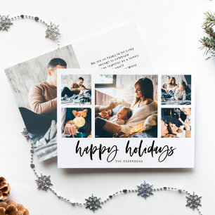 Casual Script Multi Photo Grid Happy Holidays Holiday Card