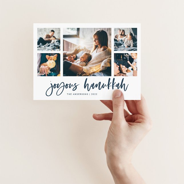 Casual Script Multi Photo Grid | Joyous Hanukkah Holiday Card (Creator Uploaded)