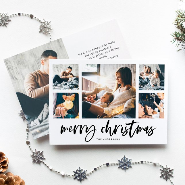Casual Script Multi Photo Grid | Merry Christmas Holiday Card (Creator Uploaded)