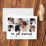 Casual Script Multi Photo Marriage Announcement Postcard<br><div class="desc">This simple,  black and white wedding announcement postcard features modern,  casual script typography that says "we got married",  with a multi photo grid of five photos. A stylish way to let friends and family know about your elopement or micro wedding or small wedding.</div>