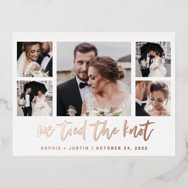 Casual Script Multi Photo Wedding Announcement (Front)