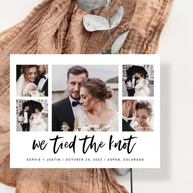 Casual Script Multi Photo Wedding Announcement Postcard (Creator Uploaded)