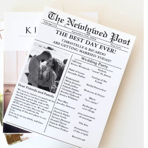 Casual script newspaper wedding save the date  invitation