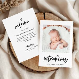 Casual Script Photo and Heart Birth Announcement